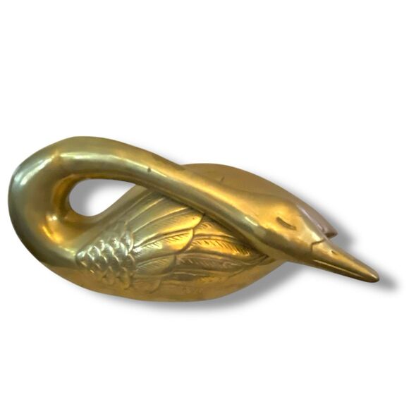 VTG Brass Sleeping Swan Extra Large Sculpture Home Decor Door Stop 15.5x 8.5x7 - Picture 1 of 8